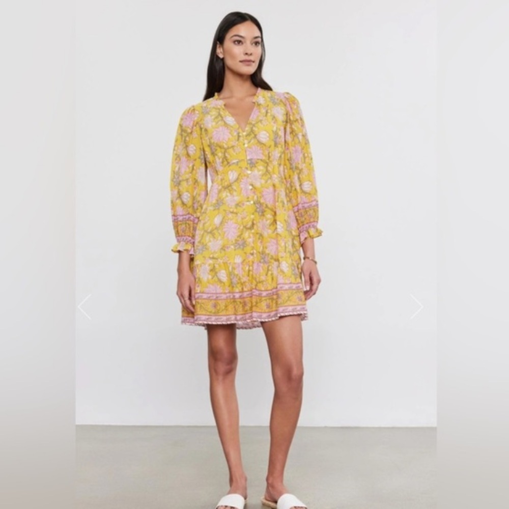 Velvet by Graham and Spencer women’s Mary dress size XS yellow floral cottage